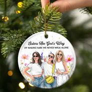 Afro Besties,Art Design,Christmas,Custom Photo,Gift For Bestie,Photo - Vivid Watercolor Art,Sentimental,Top Market - Christmas Gift For Best Friend - Personalized Custom Photo Watercolor Floral Circle Ceramic Ornament