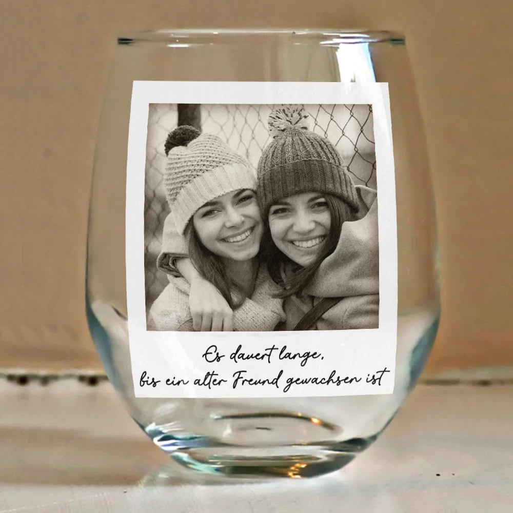 Gift For Bestie,Old Best friends,Gift For Women - Eigenes Foto Besties Grayscale Direkt In Den Hals Boxen - Personalisierte Weingläser Ohne Stiel