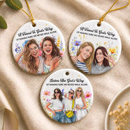 Afro Besties,Art Design,Christmas,Custom Photo,Gift For Bestie,Photo - Vivid Watercolor Art,Sentimental,Top Market - Christmas Gift For Best Friend - Personalized Custom Photo Watercolor Floral Circle Ceramic Ornament