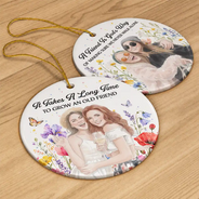 Afro Besties,Art Design,Christmas,Custom Photo,Gift For Bestie,Photo - Vivid Watercolor Art,Sentimental,Top Market - Christmas Gift For Best Friend - Personalized Custom Photo Watercolor Floral Circle Ceramic Ornament