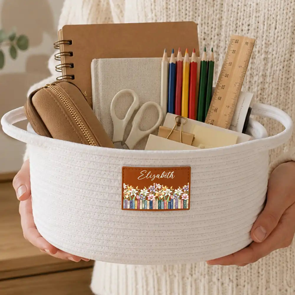 Confident,Gift For Women,Gift For Yourself,Gifts For Her,Icon,Reading - Gifts For Book Lovers - Personalized Birth Flower Woven Rope Basket