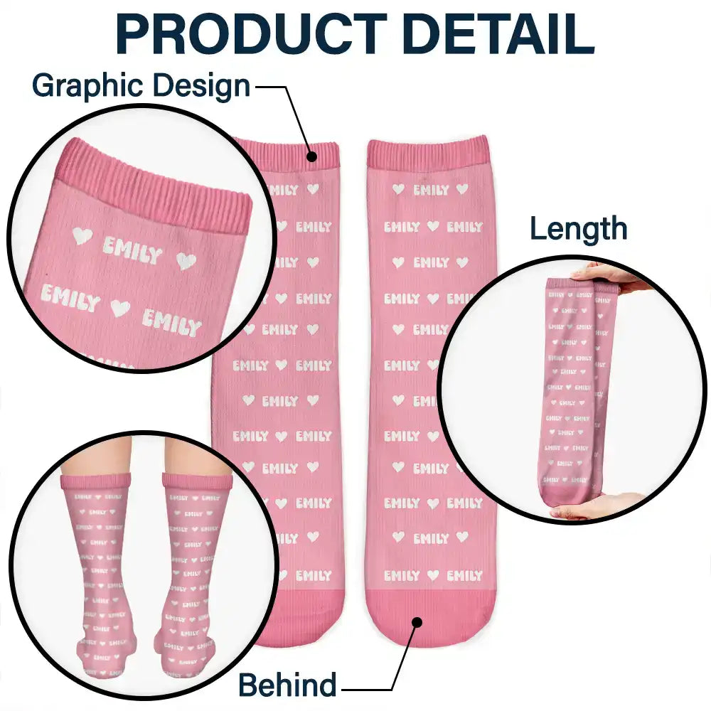 Christmas, Custom Text, Gift For Kids, Playful - Gift For Kids - Personalized Name Heart Star Pattern Socks