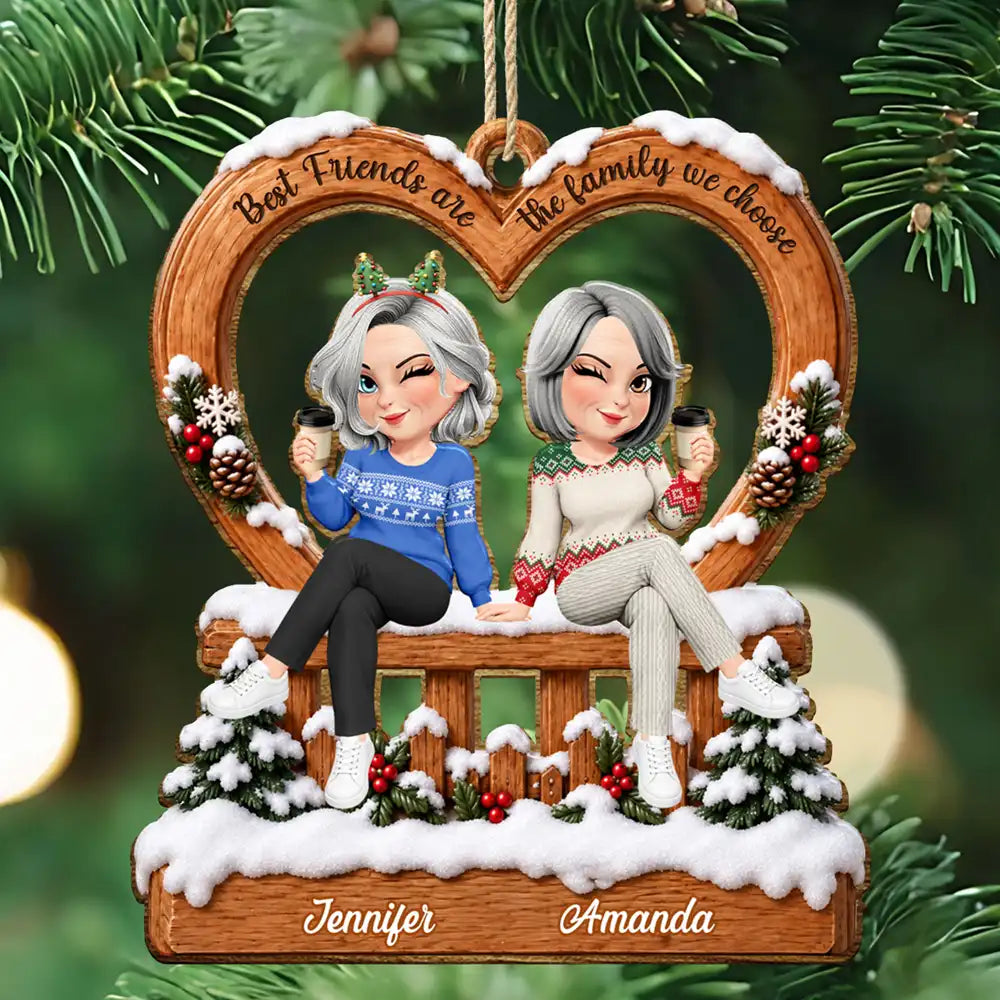 Afro Besties,Christmas,Gift For Bestie,Old Besties,Sentimental,Vector - Bestie Keepsake - Personalized Floral Family We Choose Wooden Ornament