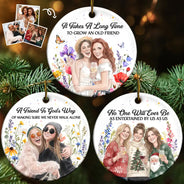 Afro Besties,Art Design,Christmas,Custom Photo,Gift For Bestie,Photo - Vivid Watercolor Art,Sentimental,Top Market - Christmas Gift For Best Friend - Personalized Custom Photo Watercolor Floral Circle Ceramic Ornament