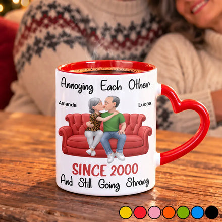 Anniversary Gift For Couples - Personalized Annoying Each Other Heart Handle Accent Mug