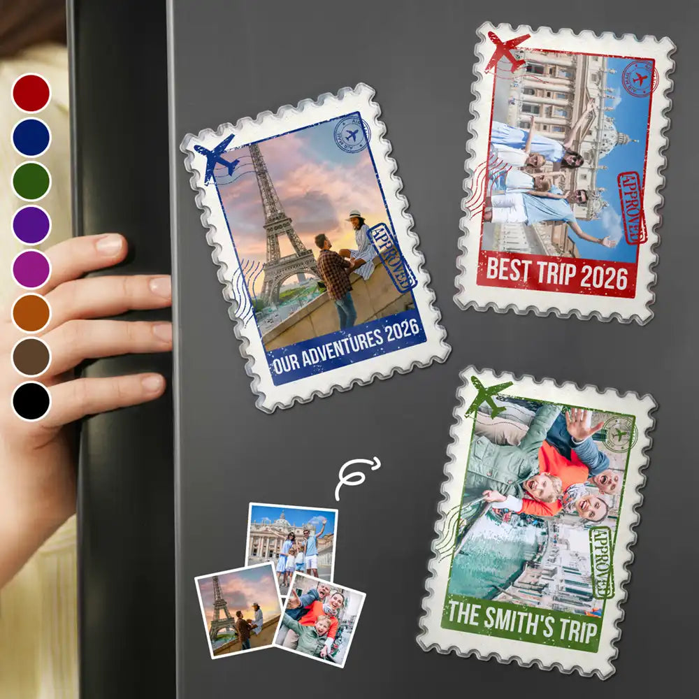Christmas, Custom Photo, Family, Happy, Travel, Upload Full Photo - Family Travel Gift - Personalized Custom Photo Postage Stamp Acrylic Magnet