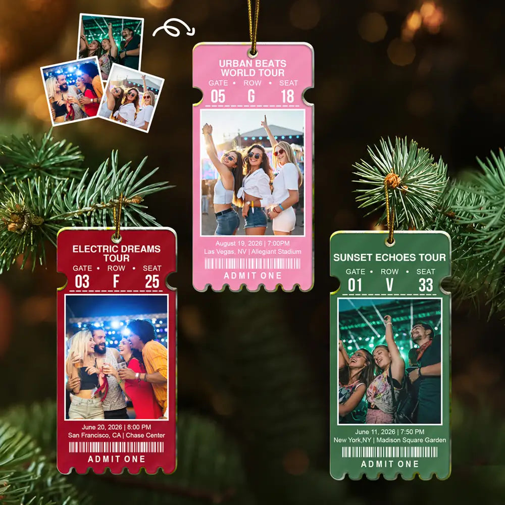 Christmas,Custom Photo,Gift For Yourself,Gifts For Her,Gifts For Him,Happy,Top Market,Travel,Upload Full Photo - Keepsake For Fans, Music Lovers - Personalized Custom Photo Concert Ticket Acrylic Ornament