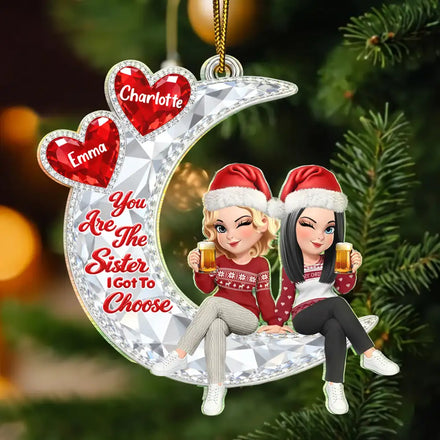 Christmas Best Friends Gift - Personalized Besties Forever Sitting On Moon Acrylic Ornament