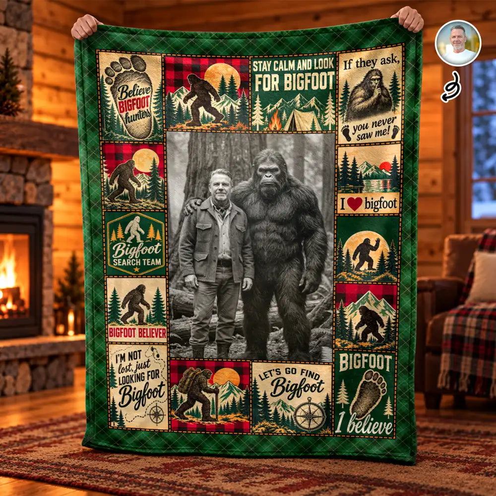Art Design,Christmas,Cozy,Custom Photo,Gift For Men,Gift For Yourself,Gifts For Him,Photo - Bigfoot Portrait - Christmas Sasquatch Gift For Him - Personalized Custom Photo Bigfoot Portrait Fleece Blanket, Sherpa Blanket