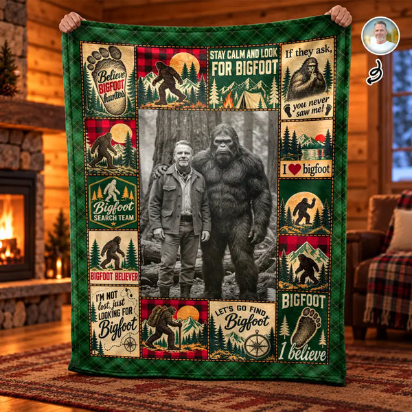 Art Design,Christmas,Cozy,Custom Photo,Gift For Men,Gift For Yourself,Gifts For Him,Photo - Bigfoot Portrait - Christmas Sasquatch Gift For Him - Personalized Custom Photo Bigfoot Portrait Fleece Blanket, Sherpa Blanket