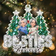 Afro Besties,Christmas,Gift For Bestie,Playful,Vector - Friendship Keepsake - Personalized Crystal Effect Besties Forever Acrylic Ornament
