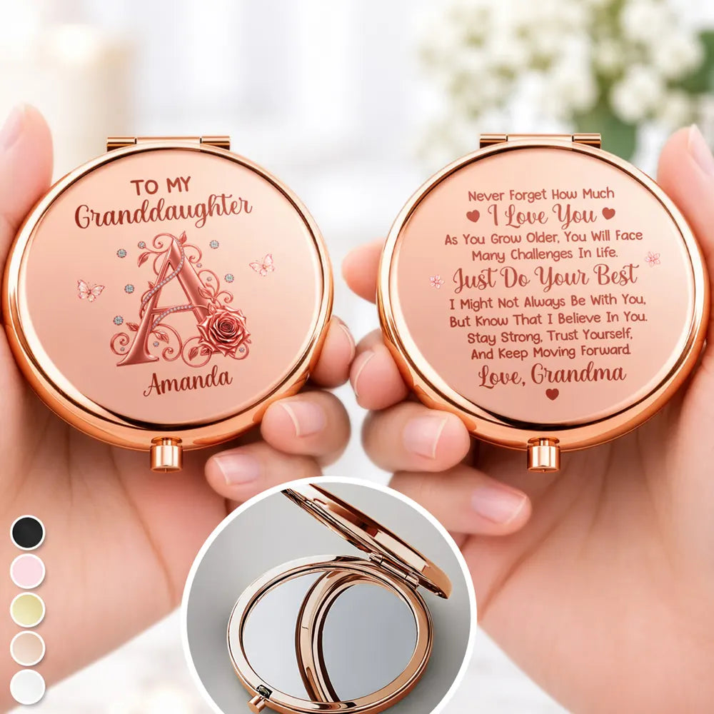 To My Granddaughter Birthday Gift - Personalized Stainless Steel Alphabet Compact Mirror