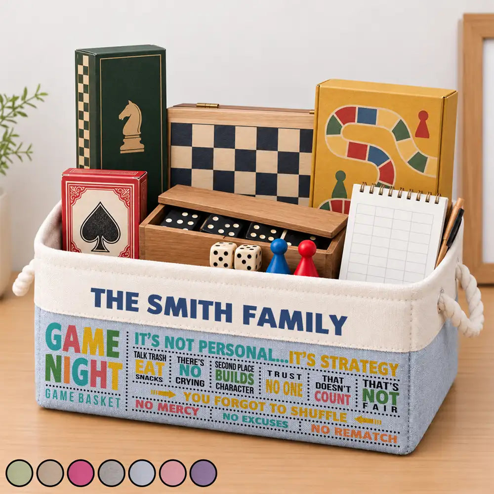 Gift For Board Game Lovers - Personalized Family Game Night Storage Basket