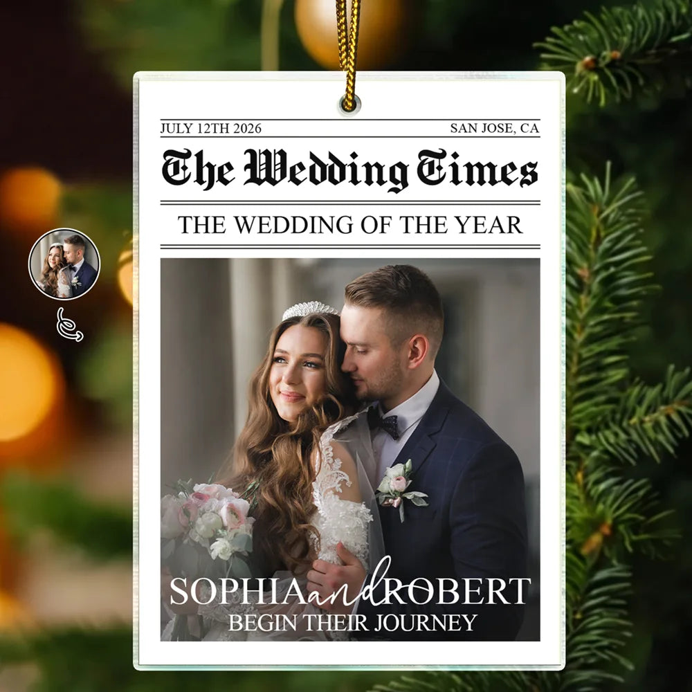 Christmas Gift For Newlywed Couples - Personalized Custom Photo Newspaper Acrylic Ornament