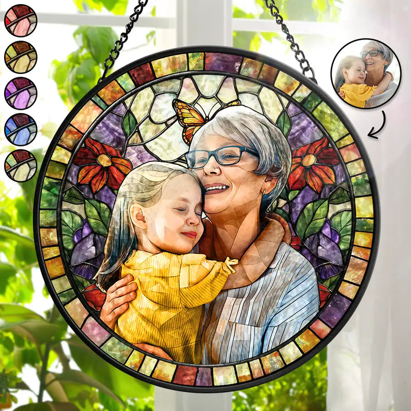 Gift For Couples,Gift For Mother,Gift For Grandpa,Gift For Father,Gift For Grandma,Family,Parents,Love - Custom Photo Stained Glass Portrait Mom Grandma Parents Family - Personalized Stained Glass Window Hanging Suncatcher