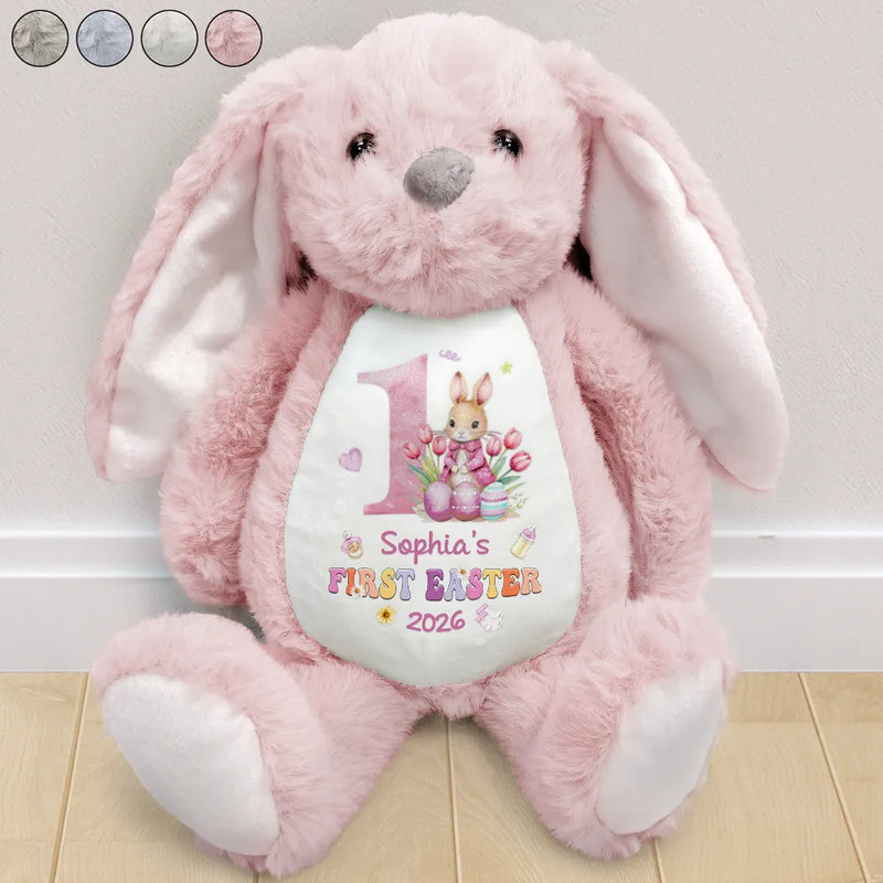New Dad,New baby,New Mom - Text Pattern My First Easter - Personalized Soft Toy Bunny