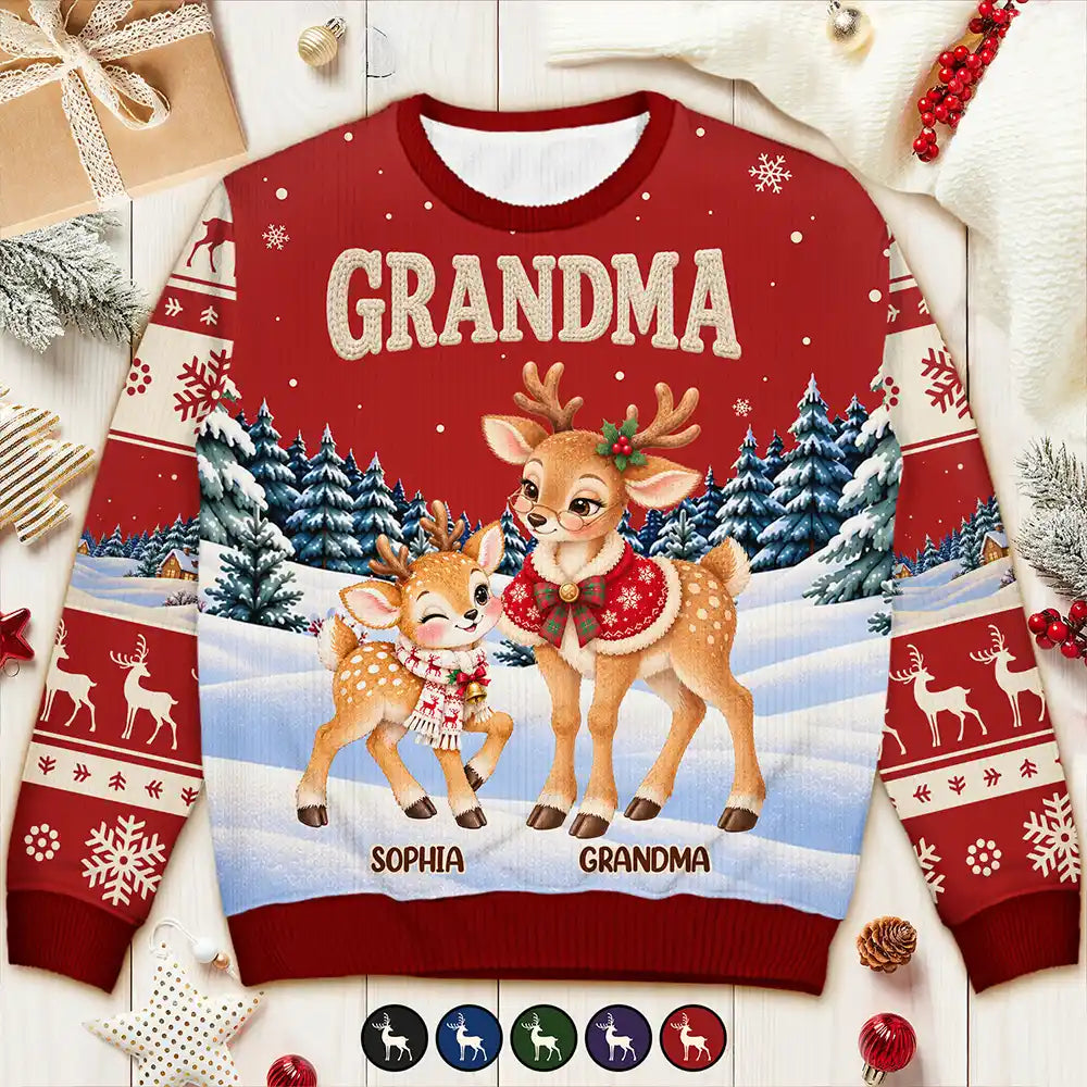 Christmas Gift For Grandma - Personalized Reindeer Grandkids Unisex Ugly Sweater