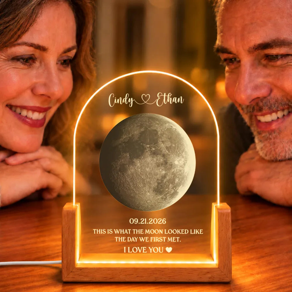 Anniversary,Christmas,Gift For Couples,Moon Phase,Old Couples,Romantic - Anniversary Gift For Couple - Personalized Moon Phase What The Moon Looked Like Night Light