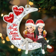 Afro Besties,Christmas,Gift For Bestie,Sentimental,Vector- Christmas Best Friends Gift - Personalized Besties Forever Sitting On Moon Acrylic Ornament