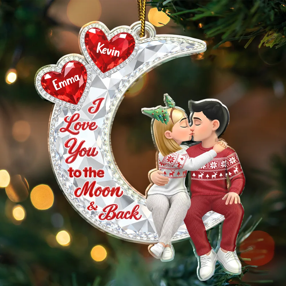 Christmas,Gift For Couples,Old Couples,Romantic,Vector - Christmas Gift For Couples - Personalized Crystal Moon Effect Acrylic Ornament
