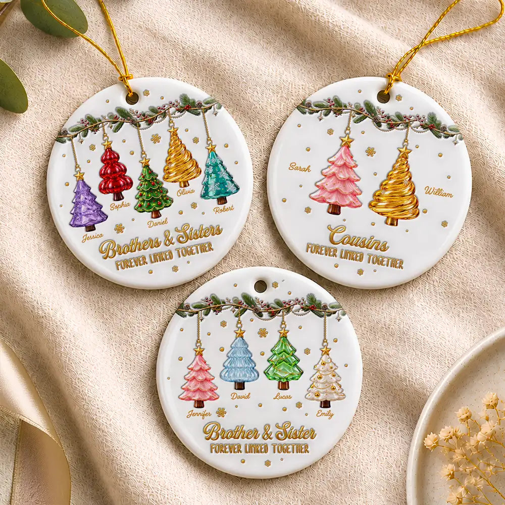 Christmas,Family,Gift For Sibling,Icon,Sentimental - Christmas Gift For Siblings - Personalized Brothers & Sisters Forever Linked Together Festive Ceramic Ornament