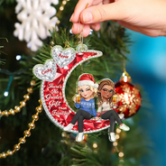 Afro Besties,Christmas,Gift For Bestie,Sentimental,Vector- Christmas Best Friends Gift - Personalized Besties Forever Sitting On Moon Acrylic Ornament