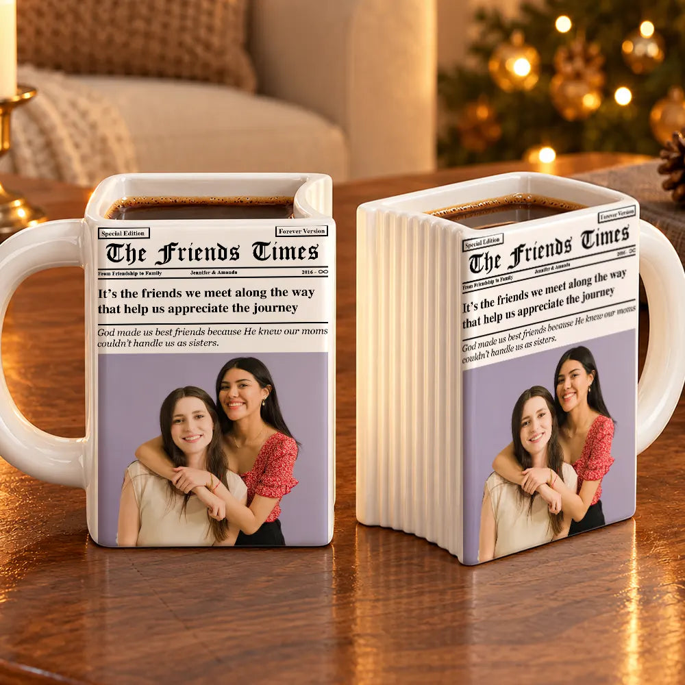 Afro Besties,Christmas,Custom Photo,Gift For Bestie,Romantic,Upload Full Photo - Just Because Gift For Best Friend - Personalized Custom Photo Newspaper Mug