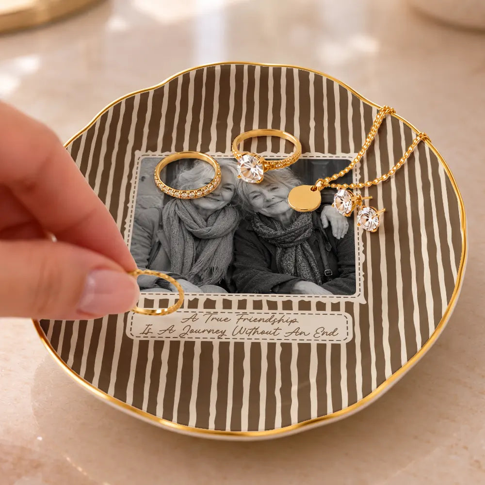 Afro Besties,Christmas,Custom Photo,Gift For Bestie,Humorous,Top Market,Upload Full Photo - Birthday Gift For Besties - Personalized Custom Photo Stripe Pattern Ring Dish
