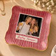 Afro Besties,Christmas,Custom Photo,Gift For Bestie,Humorous,Top Market,Upload Full Photo - Birthday Gift For Besties - Personalized Custom Photo Stripe Pattern Ring Dish