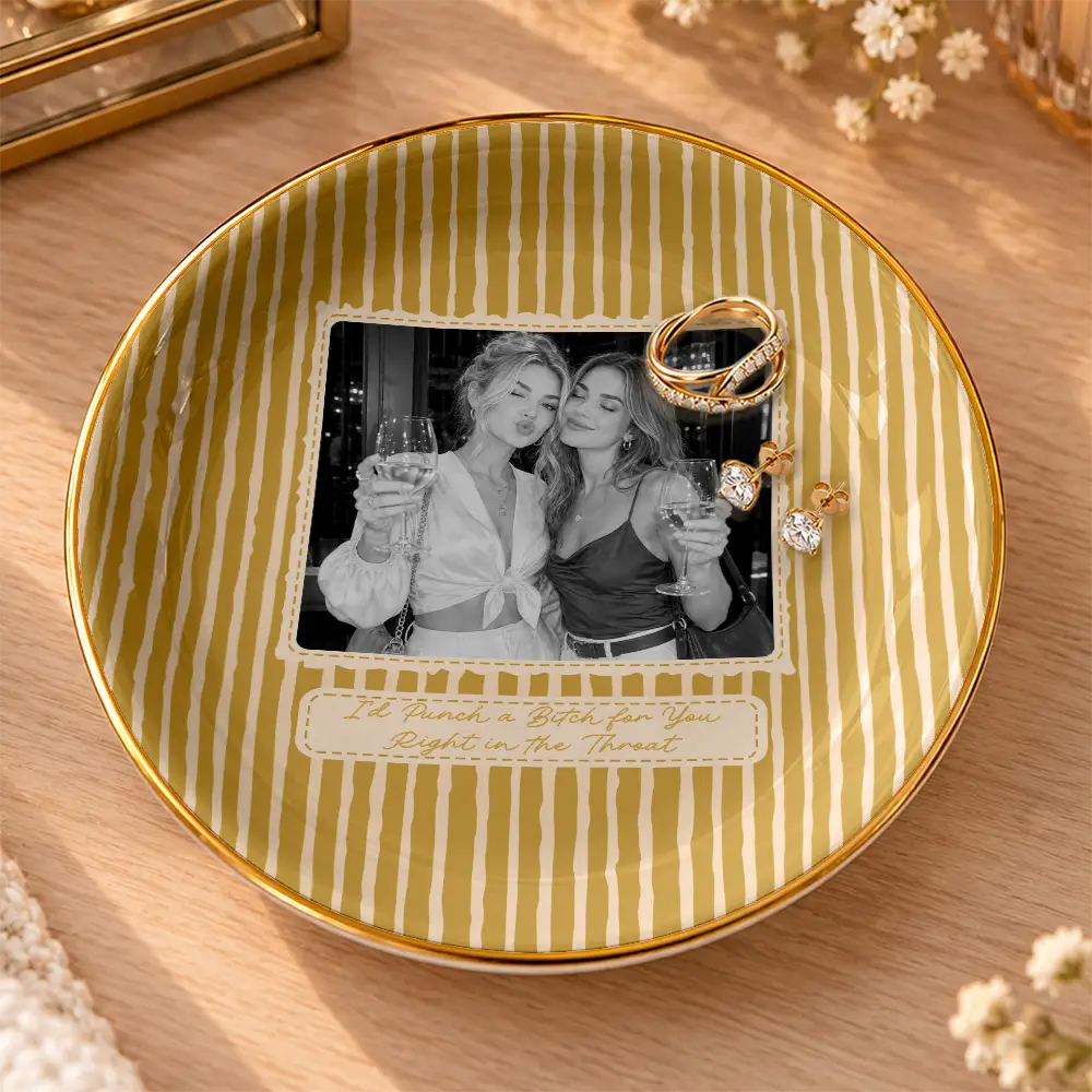 Afro Besties,Christmas,Custom Photo,Gift For Bestie,Humorous,Top Market,Upload Full Photo - Birthday Gift For Besties - Personalized Custom Photo Stripe Pattern Ring Dish