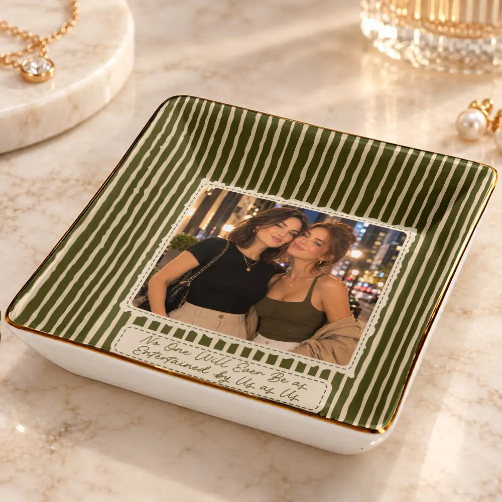 Afro Besties,Christmas,Custom Photo,Gift For Bestie,Humorous,Top Market,Upload Full Photo - Birthday Gift For Besties - Personalized Custom Photo Stripe Pattern Ring Dish