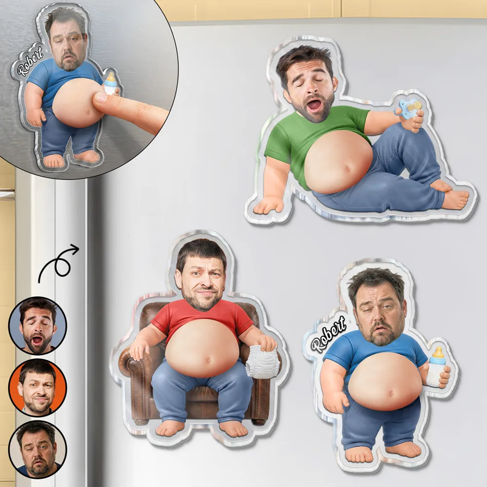 Gift For Father,Custom Photo,Humorous,Cut-Face Photo - Custom Photo Chilling Dad Bod - Personalized Squishy Acrylic Fridge Magnet