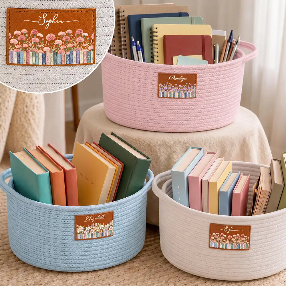 Confident,Gift For Women,Gift For Yourself,Gifts For Her,Icon,Reading - Gifts For Book Lovers - Personalized Birth Flower Woven Rope Basket