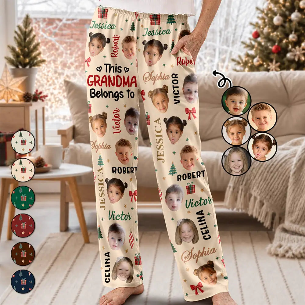Christmas Gift For Grandma Nana - Personalized Custom Photo Grandkids Name Pajama Pants