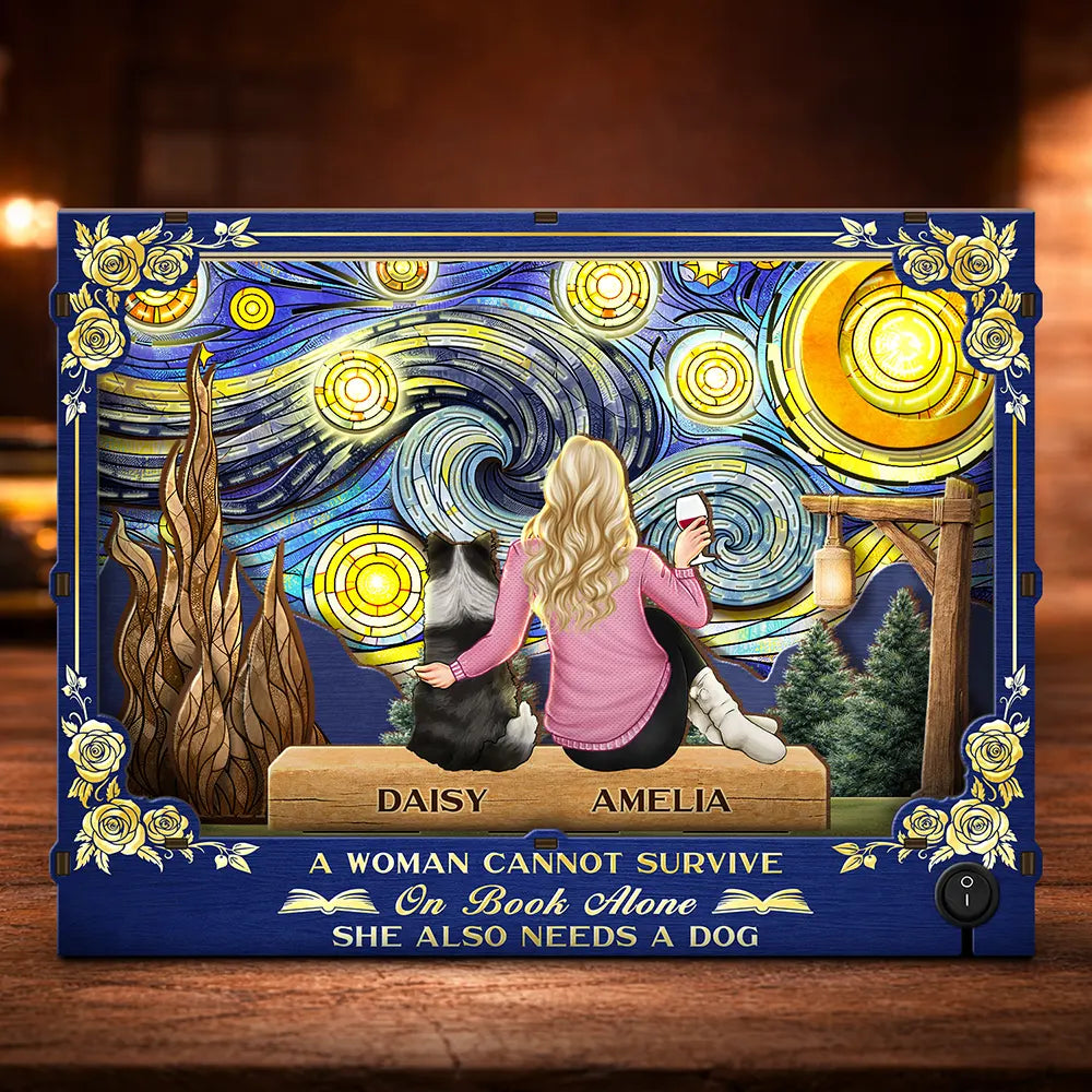 A Woman Man Cannot Survive On Book Alone Dog Mom Dad Starlit Night - Personalized DIY Book Nook Kit