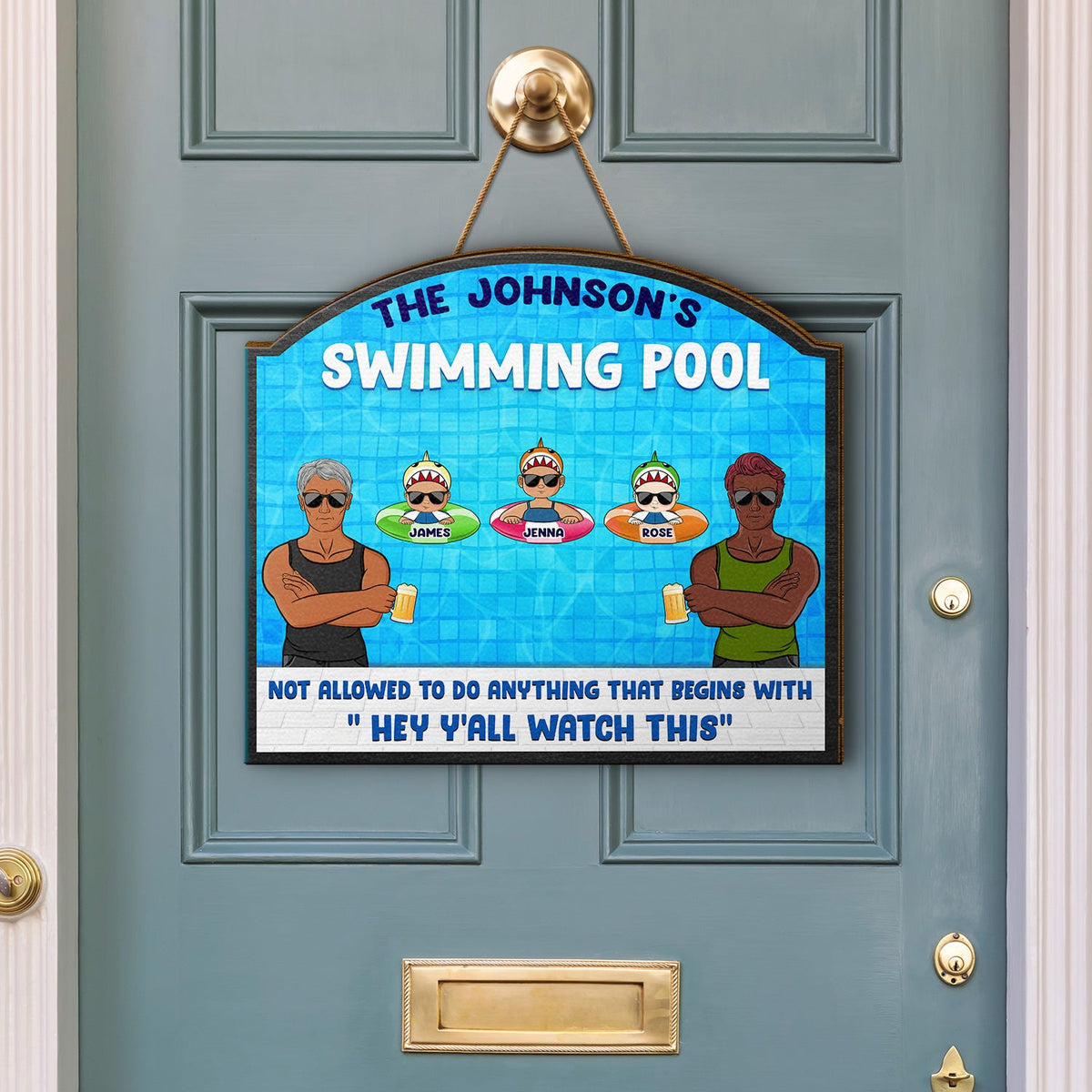 Pool Warning Not Allowed To Do Anything Begins With Watch This - Funny Decor For Pool, Home Decor, Funny Pool Sign - Personalized Custom Shaped Wood Sign