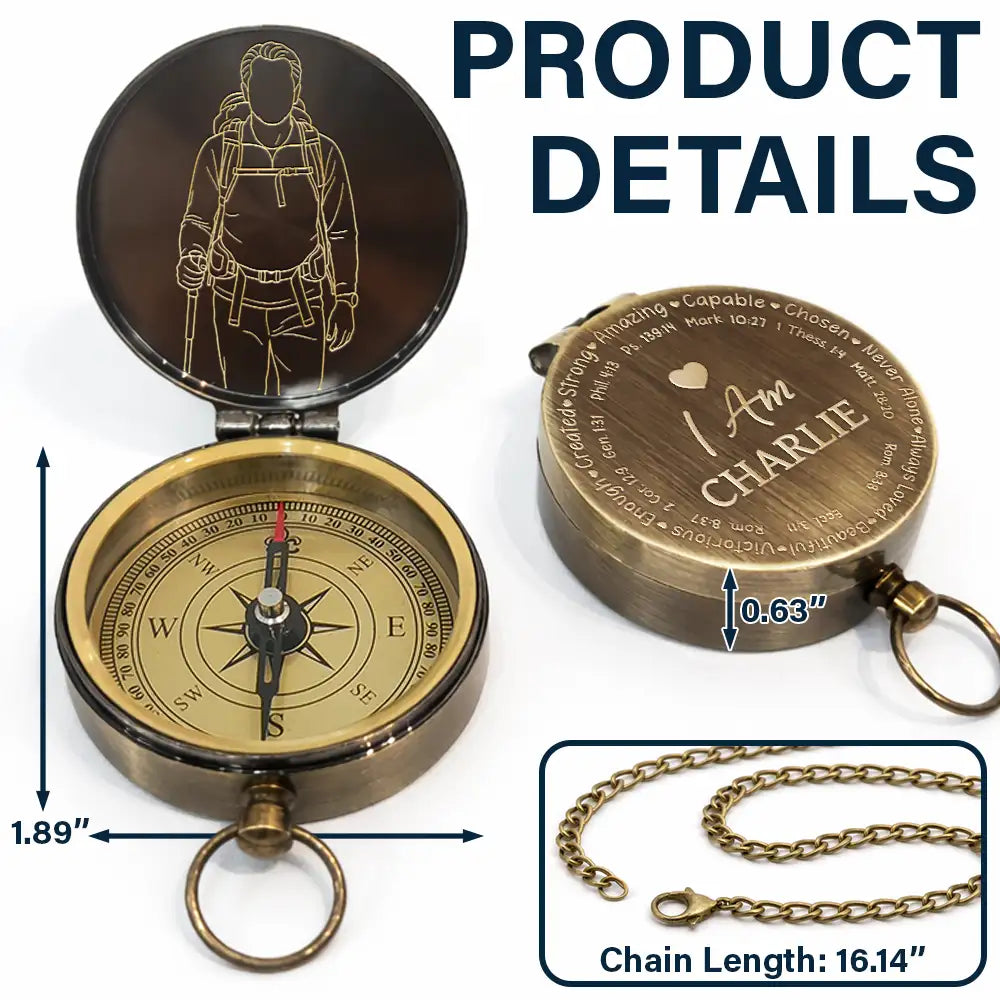 Gift For Yourself,Gift For Kids,Gift For Daughter,Gift For Son,Gift For Women,Happy,Photo - Faceless Outline Sketch,Inspirational - Custom Photo Faceless Outline Sketch God Says You Are - Personalized Engraved Brass Compass
