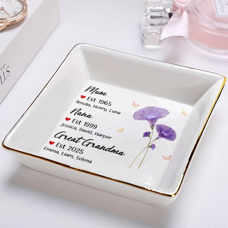 Gift For Women,Mom,Daughters (Adult),Gift For Mother,Gift For Grandpa - Mom Grandma Great Grandma Birth Month Flower - Personalized Ring Dish