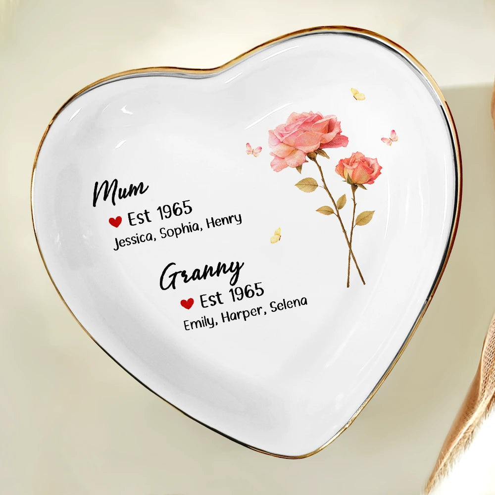 Gift For Women,Mom,Daughters (Adult),Gift For Mother,Gift For Grandpa - Mom Grandma Great Grandma Birth Month Flower - Personalized Ring Dish