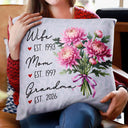 Gift For Wife, Gift For Mother, Gift For Grandma, Happy - Mom Grandma Great Grandma Watercolor Birth Flower - Personalized Pillow