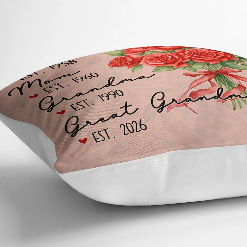 Gift For Wife, Gift For Mother, Gift For Grandma, Happy - Mom Grandma Great Grandma Watercolor Birth Flower - Personalized Pillow