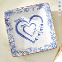 Gift For Grandma, Gift For Mother, Grandma - Grandkids, Happy - Mom Grandma Heart We Love You Toile De Jouy Pattern - Personalized Ring Dish