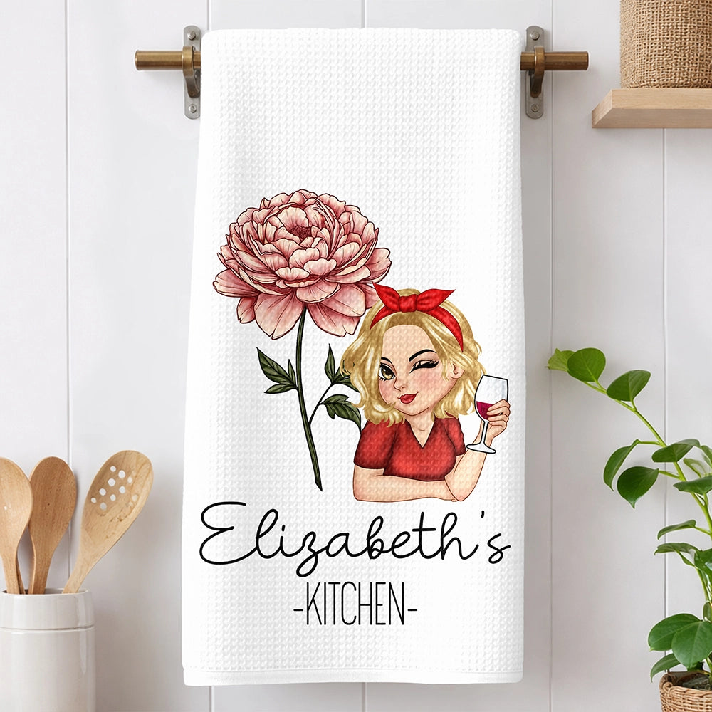 Mom Grandma Kitchen Birth Flower - Personalized Kitchen Towel