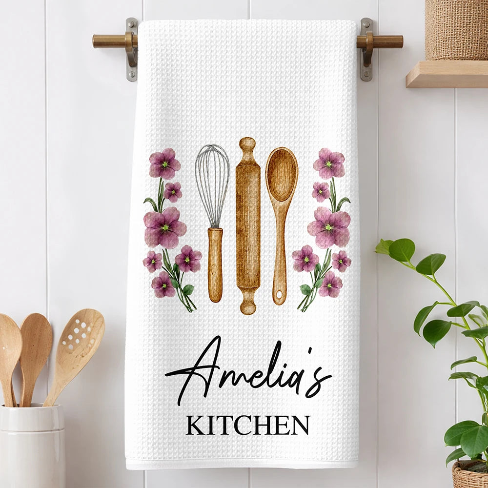 Mom Grandma Kitchen Cooking Birth Flower - Personalized Kitchen Towel