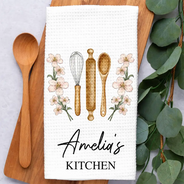 Cooking, Gift For Yourself, Gift For Women, Top Market, Cozy, Icon - Mom Grandma Kitchen Birth Flower - Personalized Kitchen Towel