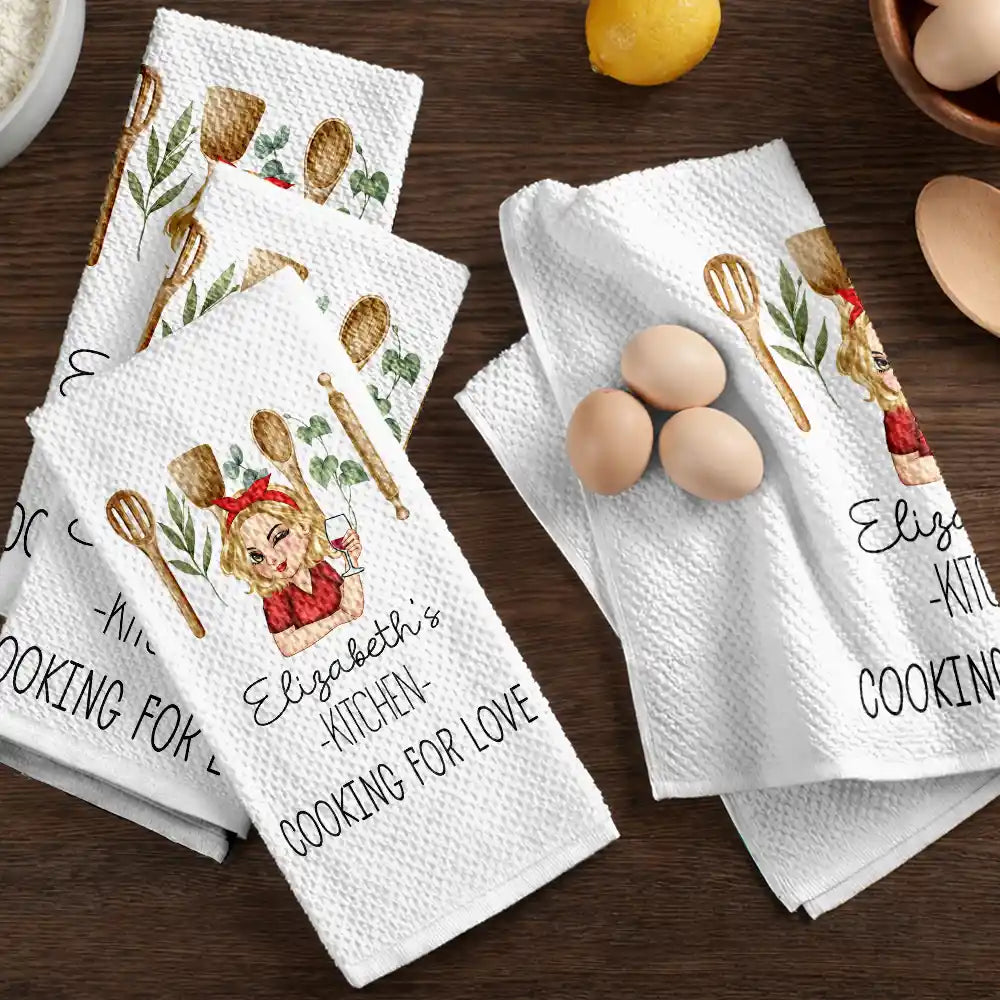 Gift For Wife,Gift For Yourself,Gift For Women,Gift For Mother,Gift For Aunt,Gift For Grandma,Happy,Cooking,Baking  - Mom Grandma Kitchen Cooking For Love - Personalized Kitchen Towel