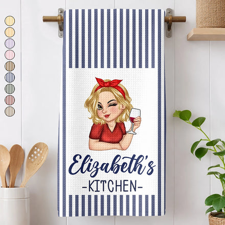 Mom Grandma Kitchen Vintage Stripe - Personalized Kitchen Towel