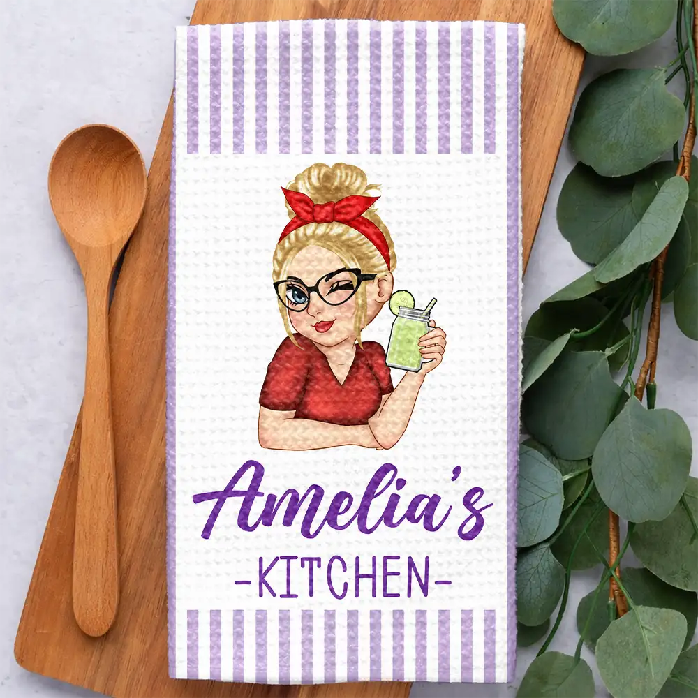 Gift For Wife,Gift For Yourself,Gift For Women,Gift For Mother,Gift For Aunt,Gift For Grandma,Happy,Cooking,Baking - Mom Grandma Kitchen Vintage Stripe - Personalized Kitchen Towel