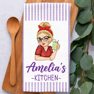 Gift For Wife,Gift For Yourself,Gift For Women,Gift For Mother,Gift For Aunt,Gift For Grandma,Happy,Cooking,Baking - Mom Grandma Kitchen Vintage Stripe - Personalized Kitchen Towel
