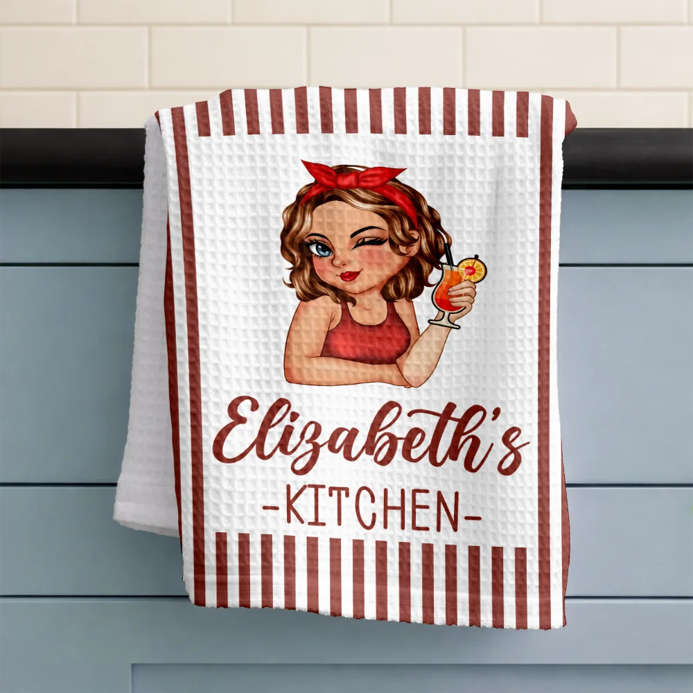 Gift For Wife,Gift For Yourself,Gift For Women,Gift For Mother,Gift For Aunt,Gift For Grandma,Happy,Cooking,Baking - Mom Grandma Kitchen Vintage Stripe - Personalized Kitchen Towel